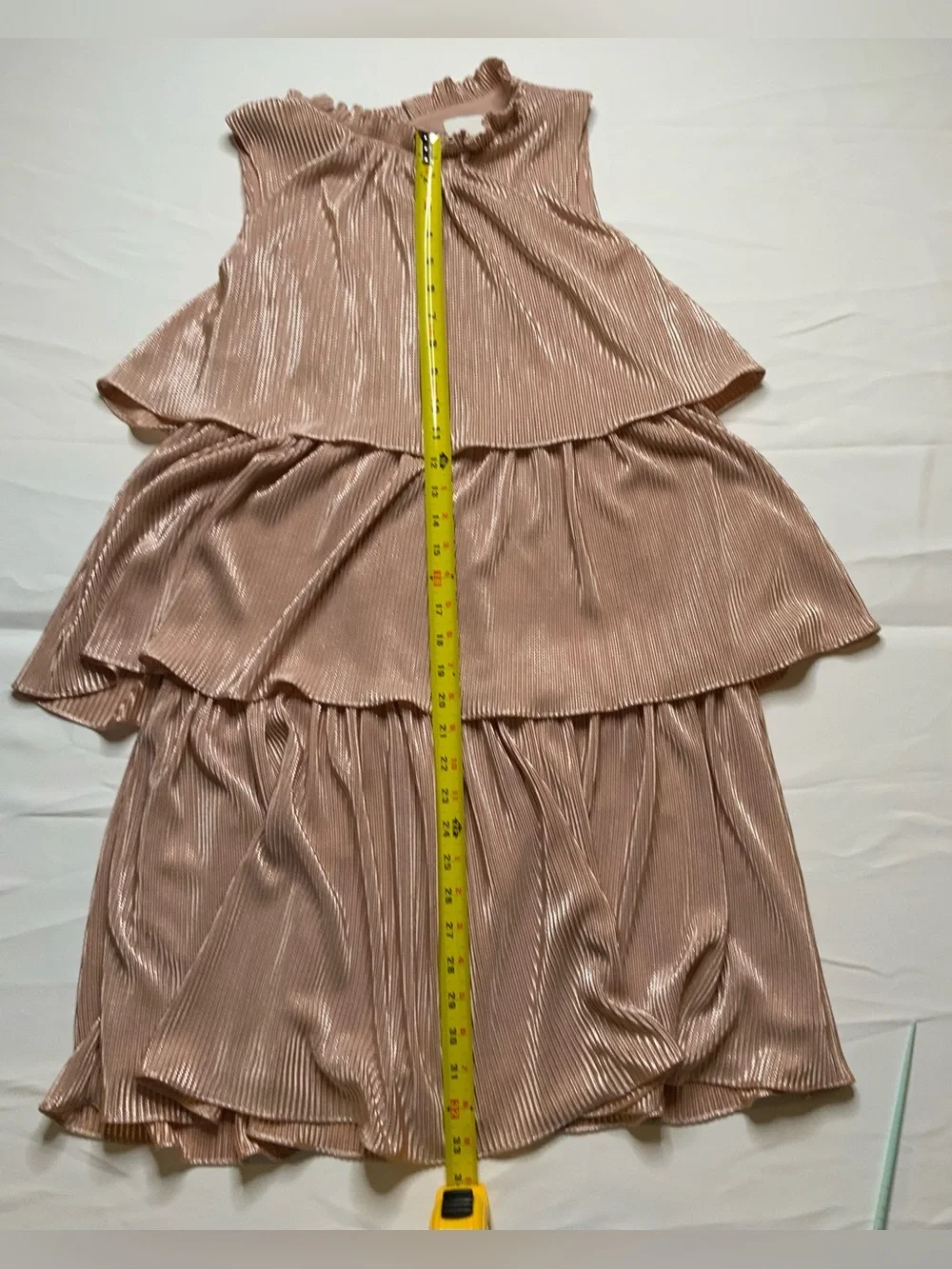 Anthropologie Ro & De Estelle Metallic Tiered Mini Dress S Pink Pleated Ruffle